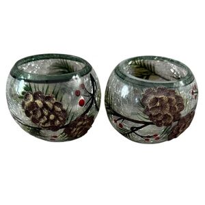 Vintage 3D Pinecone Crackle Glass TeaLight Votive Candle Holders.